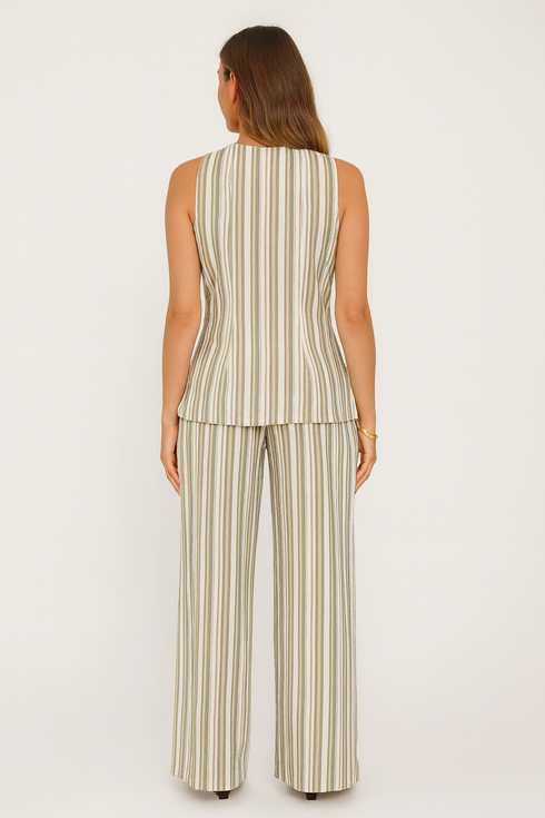 'Brisa' Striped Sleeveless Top and Pants Set - Celes Fashion